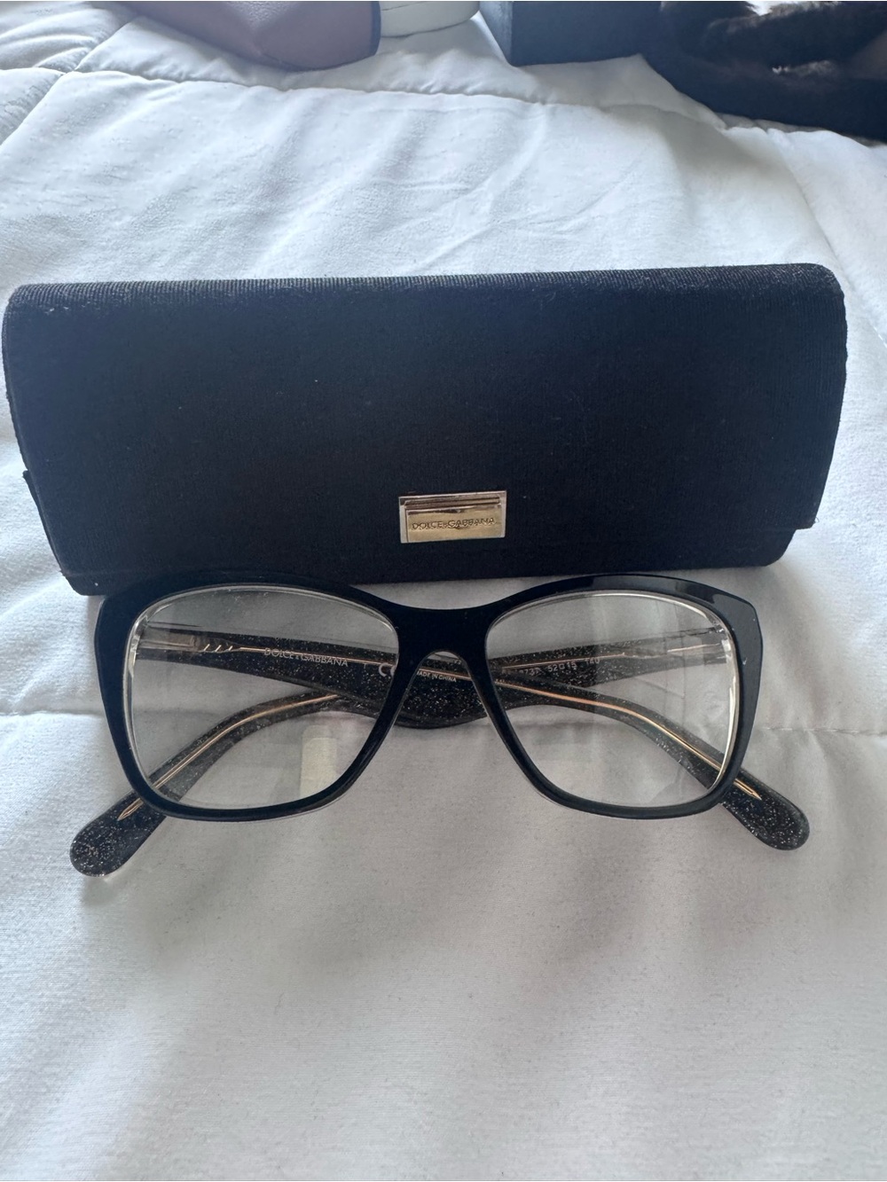 Dolce & Gabbana Black Women's Optical Glasses with Glitter Temples